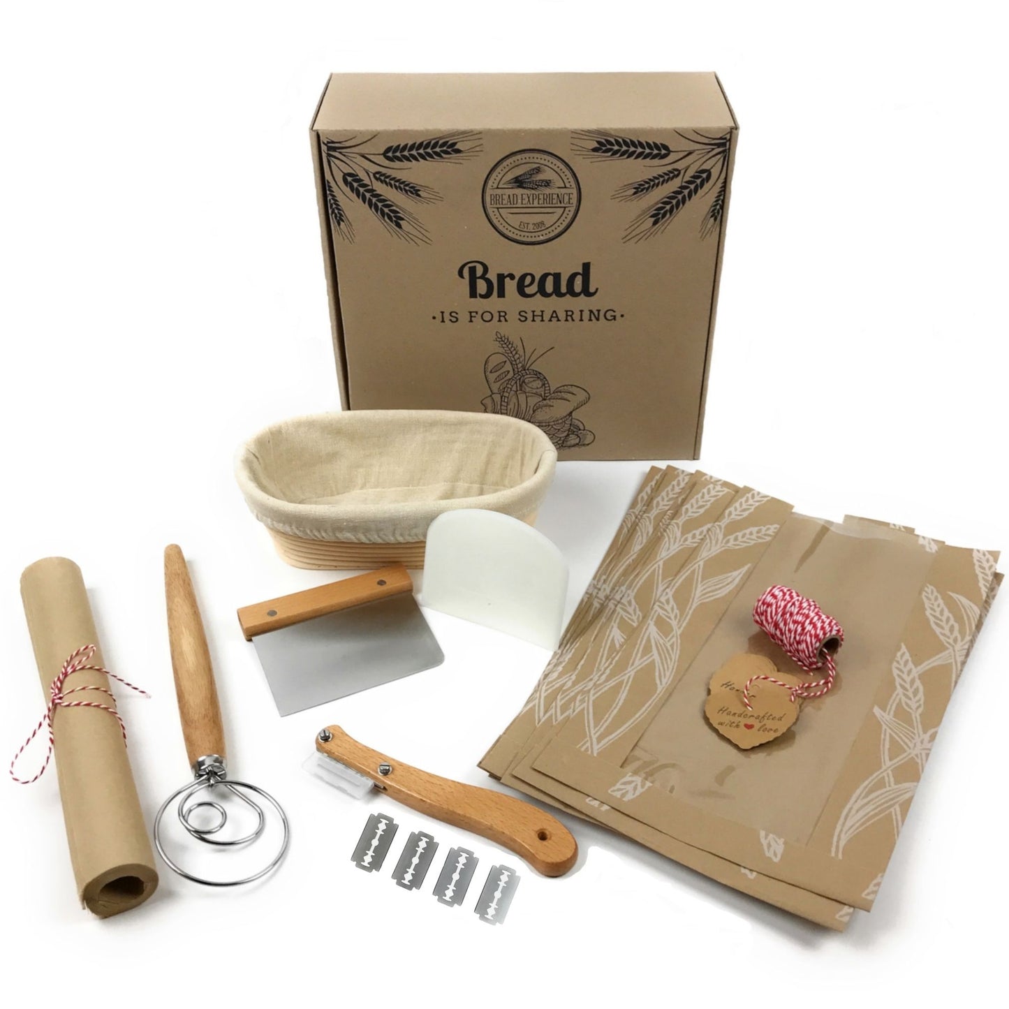 Home Artisan Bread Making Kit Oval- 9 Inch Oval Banneton Bread Proofing Basket Cloth Liner, Bread Lame, Dough Scrapers, Bread Whisk Bread Bags Kraft Tags, Bakers Twine Gift Box Recipe eBook