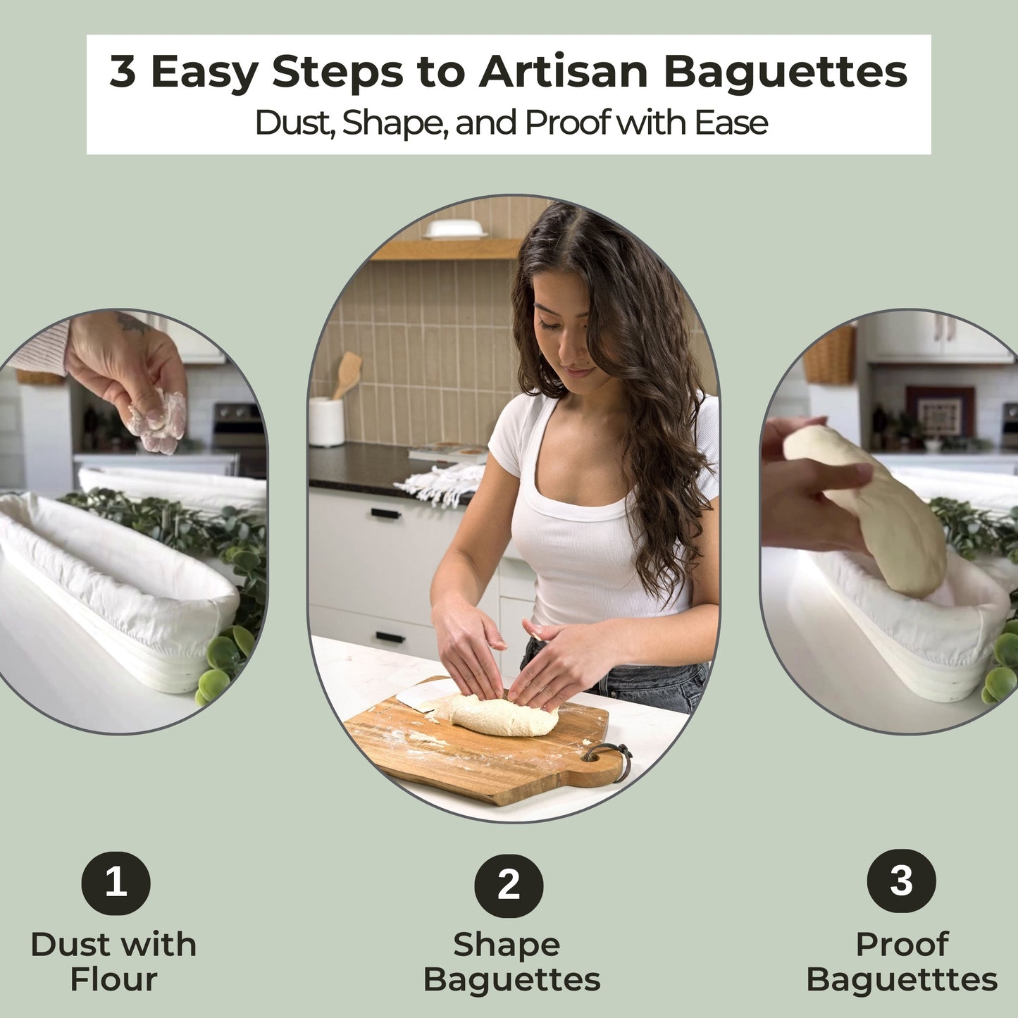 Baguette Proofing Basket- Handcrafted 15 Inch Banneton for Sourdough & French Bread- Set of 2- Natural Rattan Bread Rising Bowls with Liner- Includes Recipe eBook