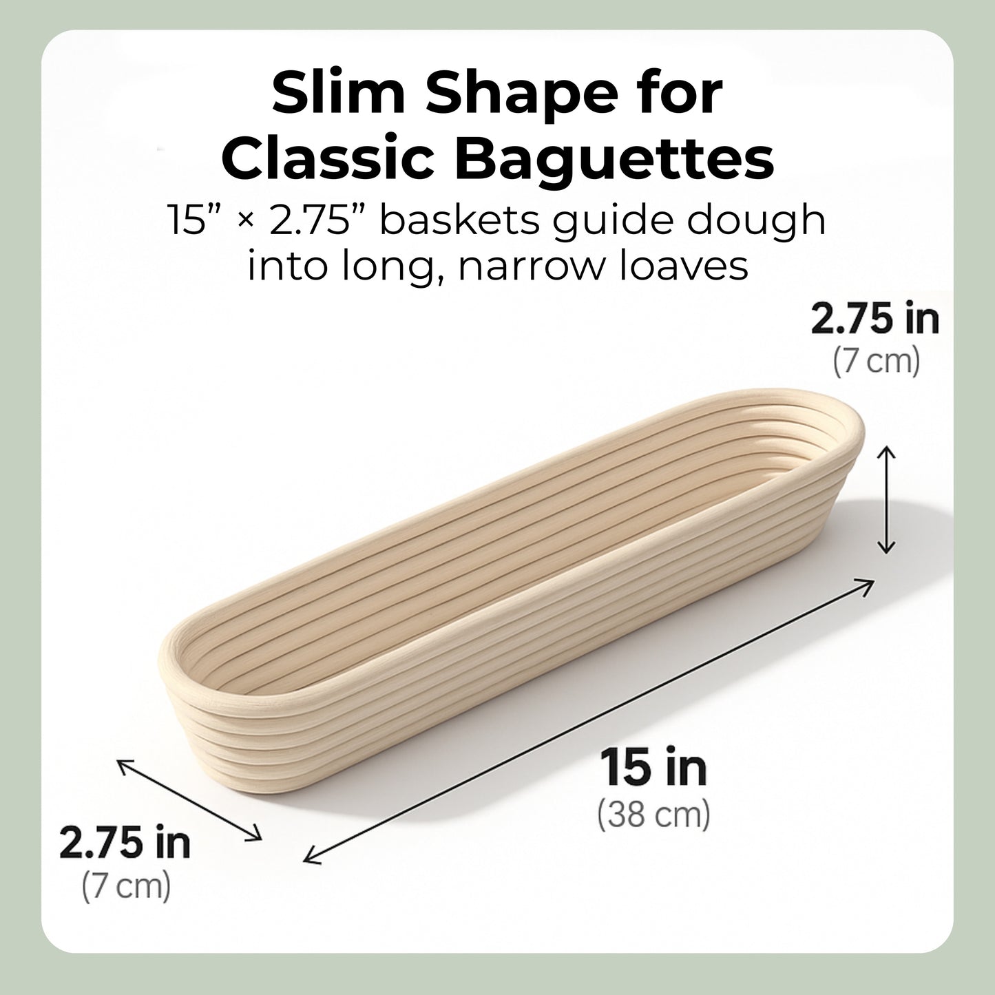 Baguette Proofing Basket- Handcrafted 15 Inch Banneton for Sourdough & French Bread- Set of 2- Natural Rattan Bread Rising Bowls with Liner- Includes Recipe eBook