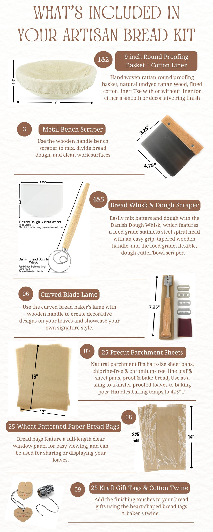 Home artisan bread making kit round 9 inch round banneton bread proof